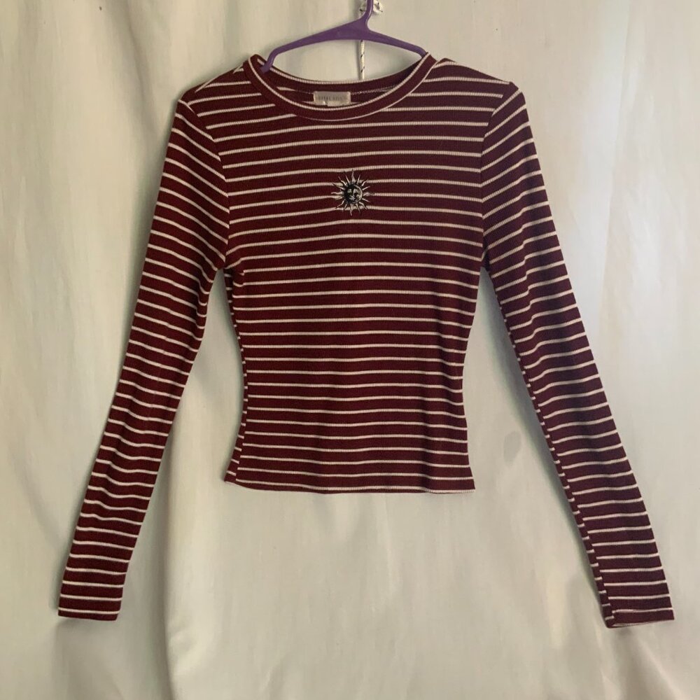 Orange Kiss Celestial Sun Ribbed Long Sleeve T-shirt Women's Small
